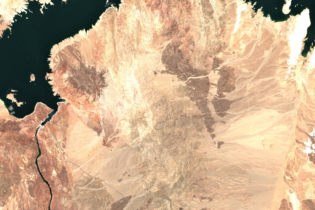 Sentinel-2 satellite view of Lake Mead and the Black Canyon below Hoover Dam, 18 June 2025